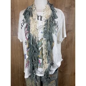 Magnolia Pearl Style Boho Whimsical Hand Dyed Ombre' lace Lena Scarf Green Cream